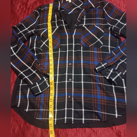 L' AGENCE Denise Plaid Silk S/P Hannel Button Down Shirt Black/ Brown/White - Picture 9 of 14